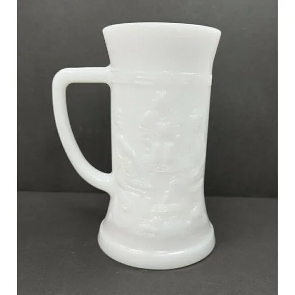 VTG Federal Milk Glass Tavern Scene Stein Drink Cup Tankard Beer Mug Working Man - Picture 3 of 10